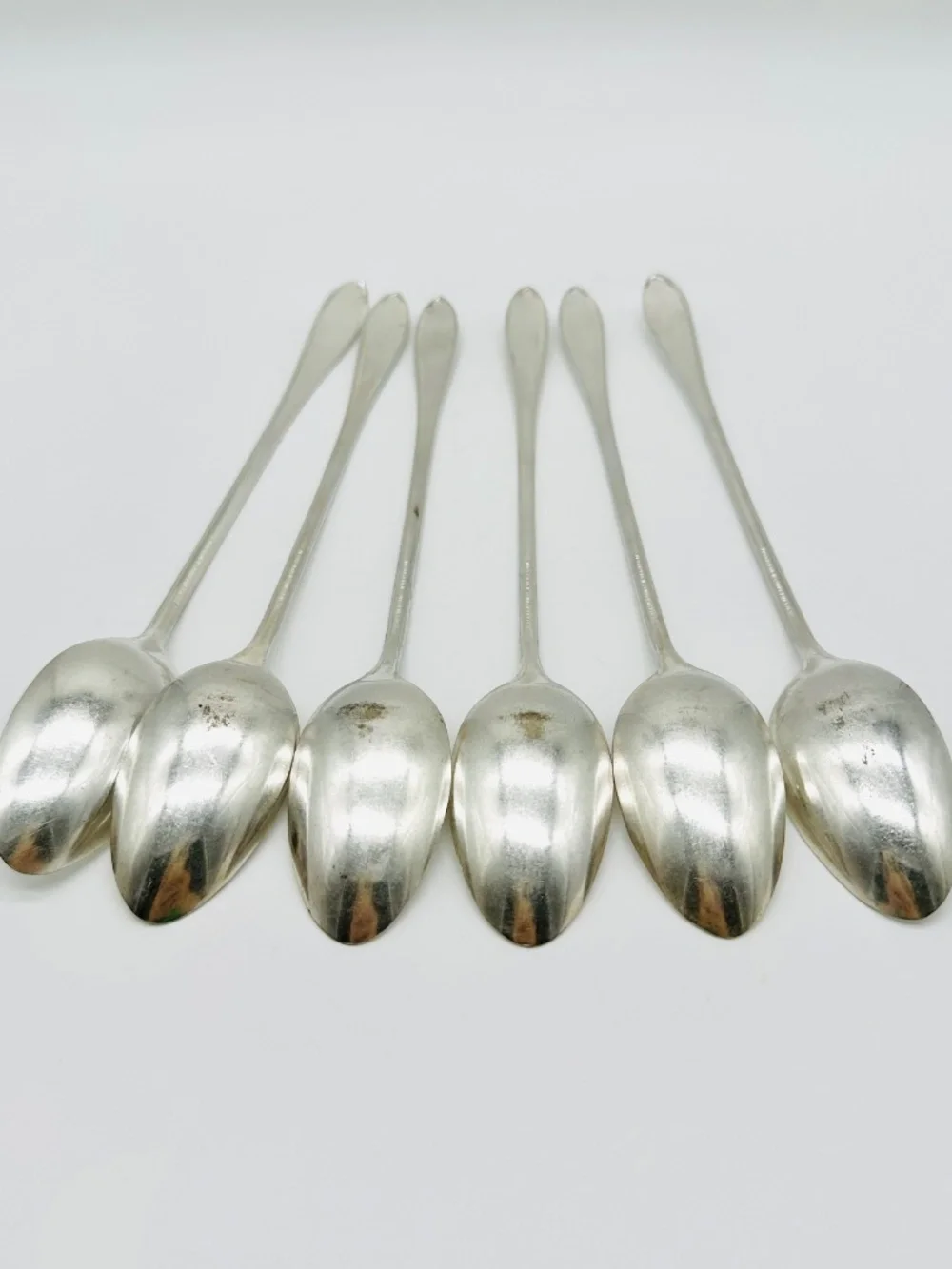 NEW ENGLAND Silver Plate Long Iced Tea Spoons LOT of 6 - Antique 1919 Rosemary